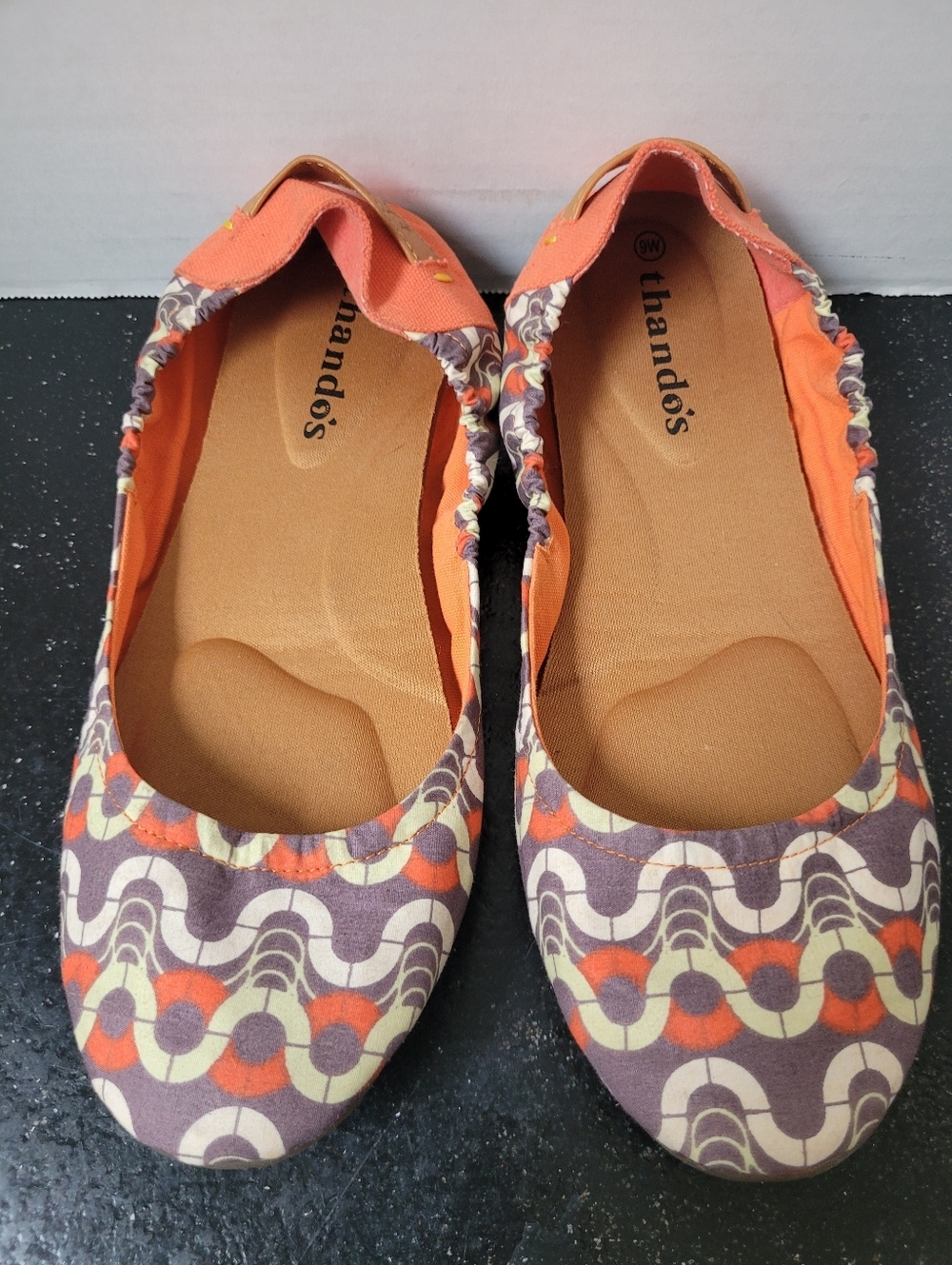 Thandos Orange Patterned Women's Foldable Ballet Flats